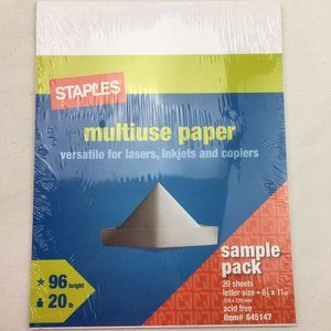 Staples Multiuse Paper Sample Pack 20 Sheets Letter Size 96 Bright 20 Lb Acid Fr
